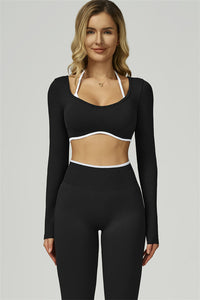 Bali Motion Trim Long Sleeve Crop Top Leggings 2-Piece Set