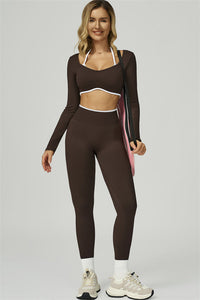 Bali Motion Trim Long Sleeve Crop Top Leggings 2-Piece Set
