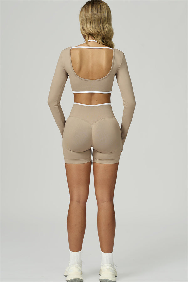 Bali Motion Trim Long Sleeve Crop Top Shorts 2-Piece Set