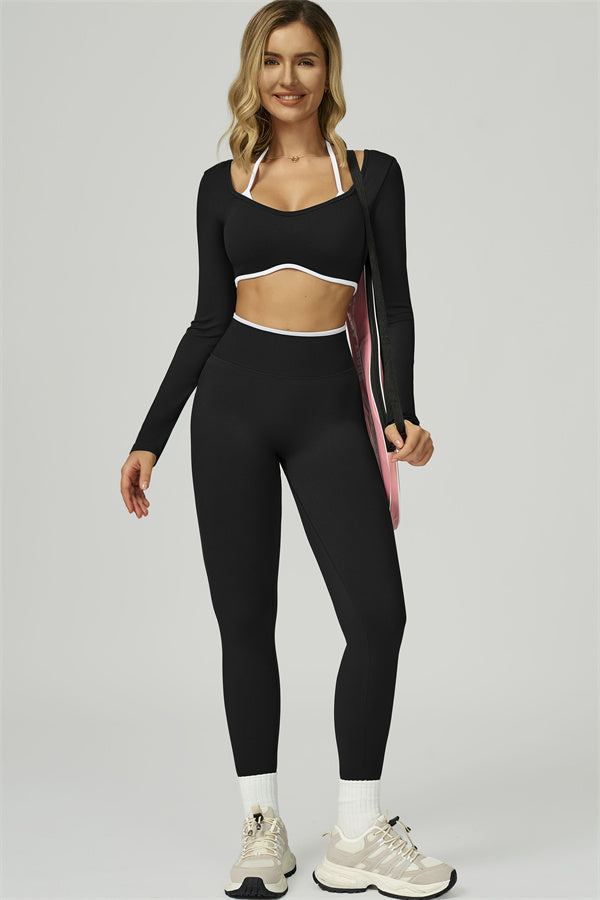 Bali Motion Trim Long Sleeve Crop Top Leggings 2-Piece Set