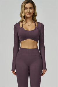 Bali Motion Long Sleeve Crop Top Leggings 2-Piece Set