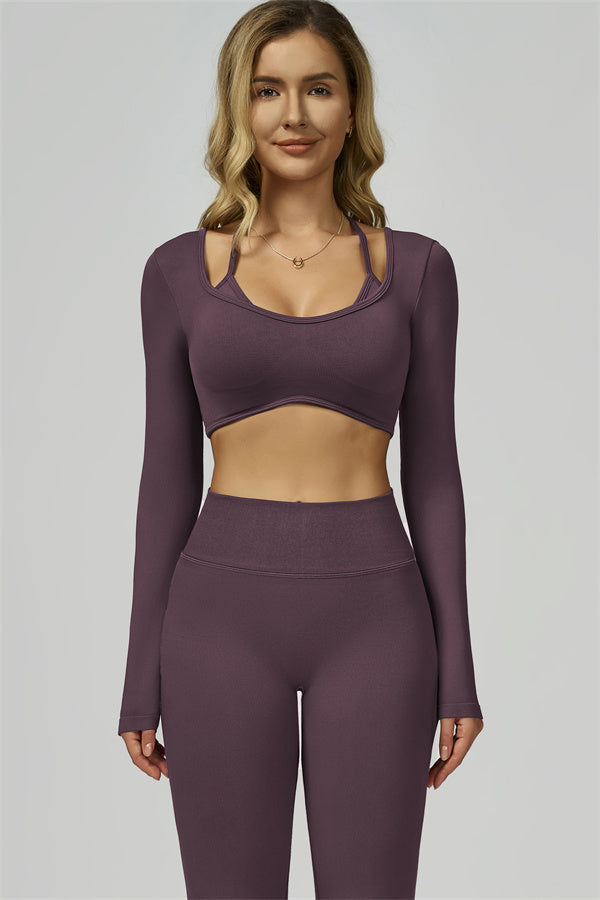 Bali Motion Long Sleeve Crop Top Leggings 2-Piece Set