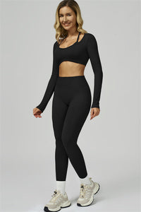 Bali Motion Long Sleeve Crop Top Leggings 2-Piece Set