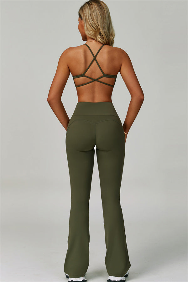 Island Flow Cross Back Sports Bra Flared Leggings 2-Piece Set