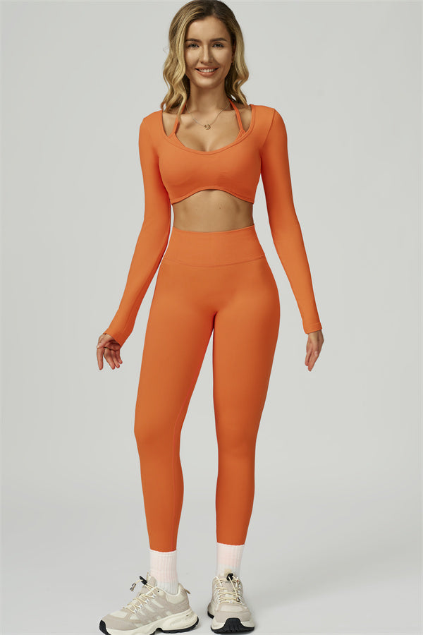 Bali Motion Long Sleeve Crop Top Leggings 2-Piece Set