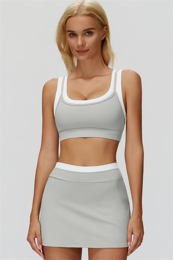 The Canyon Sports Bra Skirt 2-Piece Set — Light Grey
