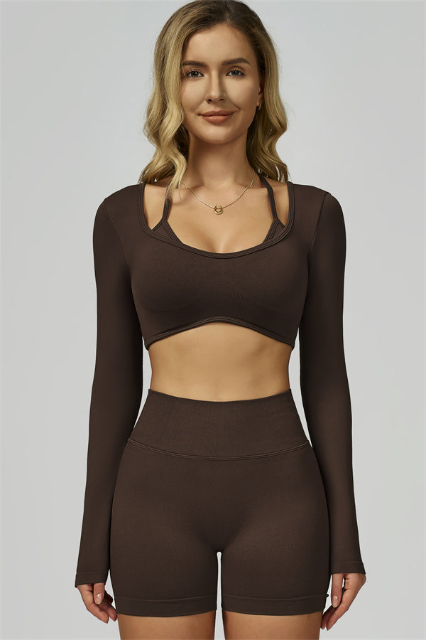 Bali Motion Long Sleeve Crop Top Shorts 2-Piece Set