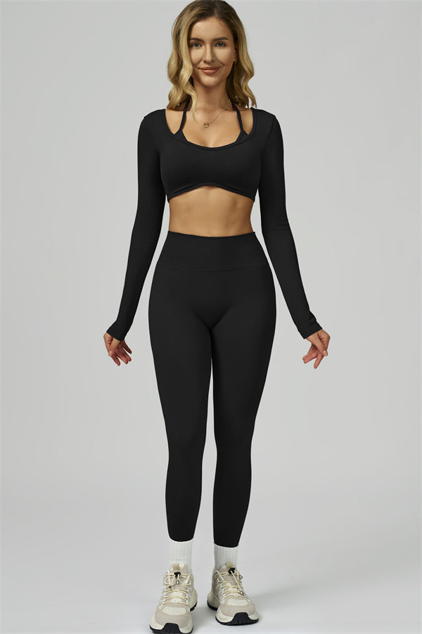 Bali Motion Long Sleeve Crop Top Leggings 2-Piece Set