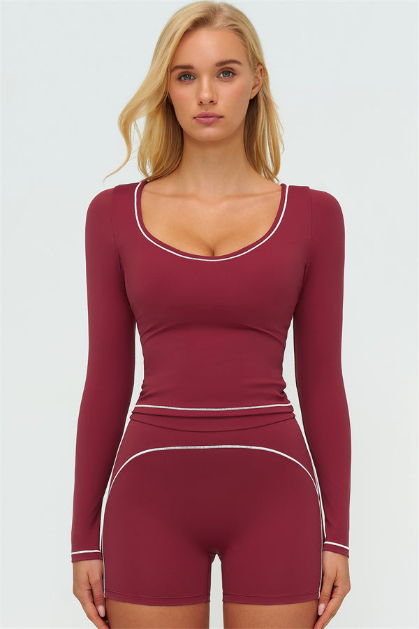 The Amara Long Sleeve T-shirt Shorts 2-Piece Set — Burgundy