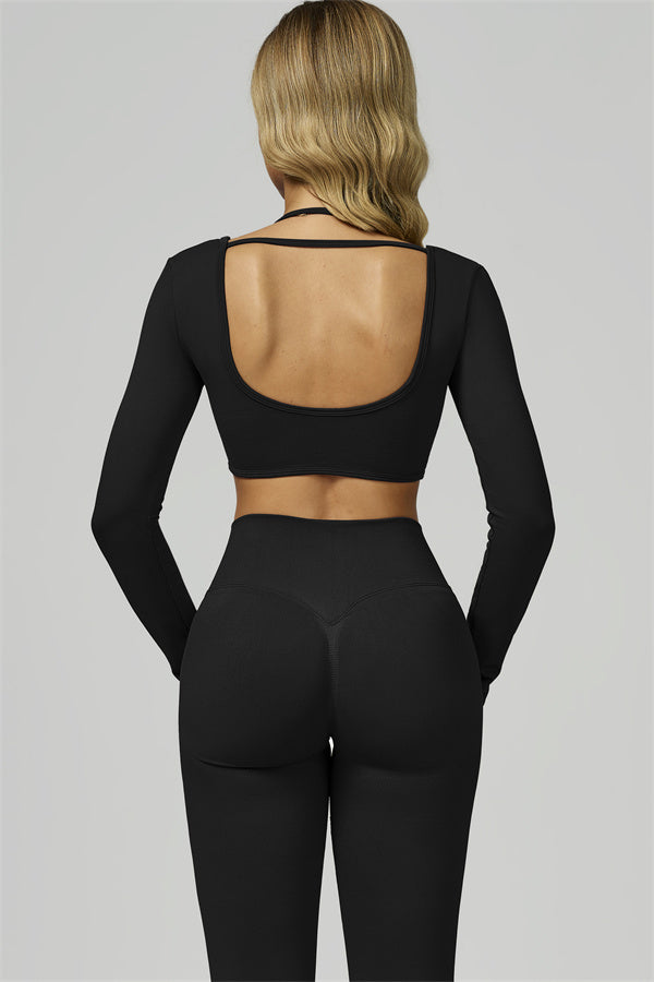 Bali Motion Long Sleeve Crop Top Leggings 2-Piece Set