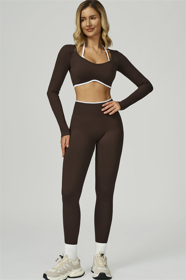 Bali Motion Trim Long Sleeve Crop Top Leggings 2-Piece Set