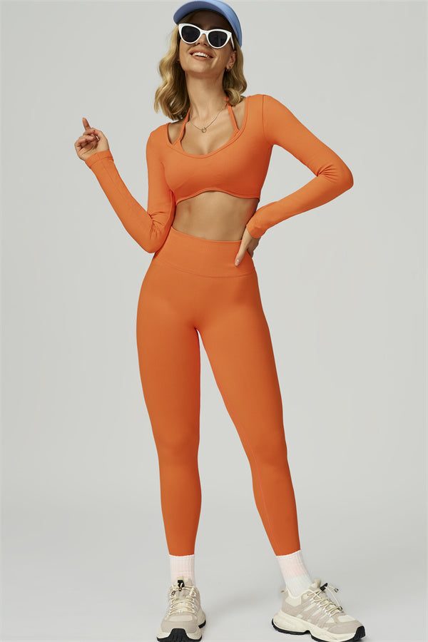 Bali Motion Long Sleeve Crop Top Leggings 2-Piece Set