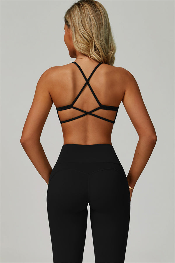 The Bold Cross Back Sports Bra Flared Leggings 2-Piece Set — Black