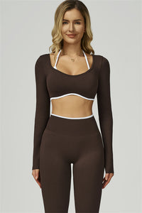 Bali Motion Trim Long Sleeve Crop Top Leggings 2-Piece Set