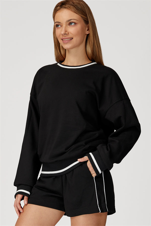 The Amara Sweatshirt Lounge Shorts 2-Piece Set — Black
