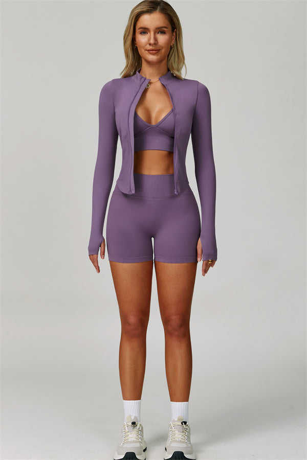 The Lagoon Jacket Sports Bra Shorts 3-Piece Set