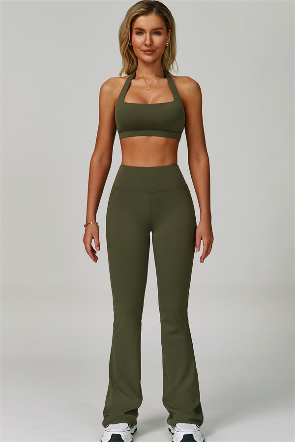 Island Flow Halter Sports Bra Flared Leggings 2-Piece Set