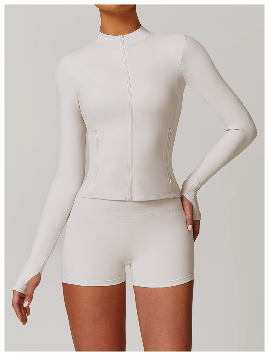 Marova Long-Sleeve Full-Zip Fitted Top