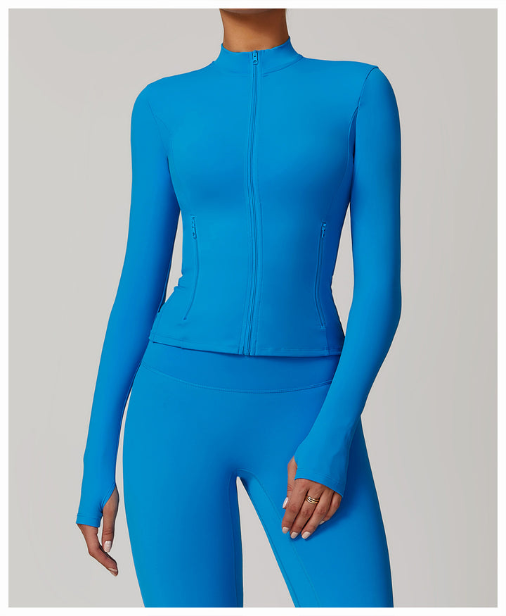 Marova Long-Sleeve Full-Zip Fitted Top