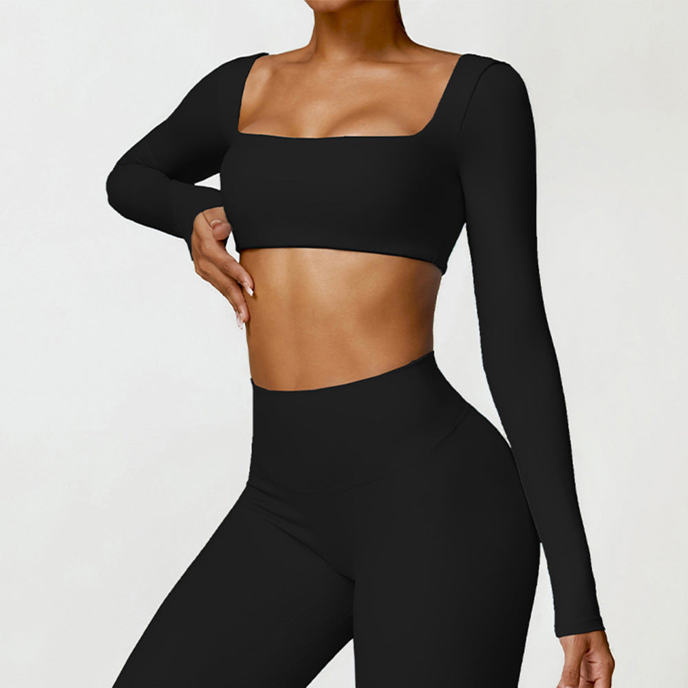 Valenora Long-Sleeve Square-Neck Crop Top