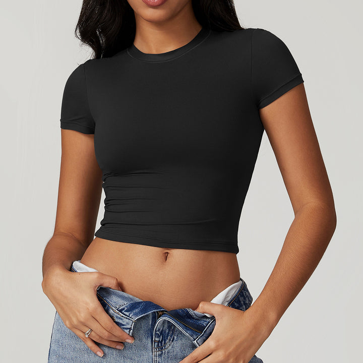 Callenora Short-Sleeve Fitted Crop Top