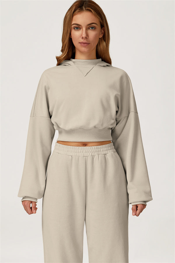 The Axis Crop Hoodie Pants 2-Piece Set — Almond