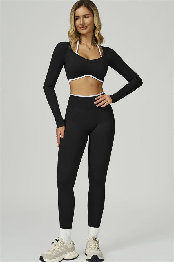Bali Motion Trim Long Sleeve Crop Top Leggings 2-Piece Set
