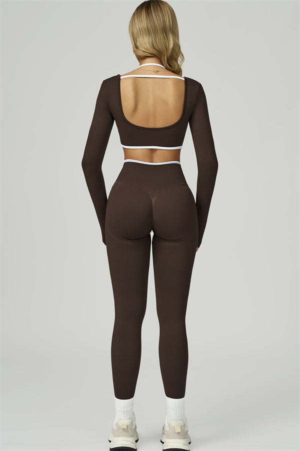 Bali Motion Trim Long Sleeve Crop Top Leggings 2-Piece Set