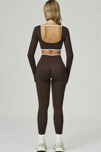 Bali Motion Trim Long Sleeve Crop Top Leggings 2-Piece Set