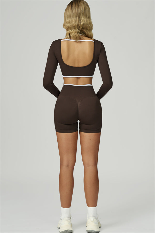 Bali Motion Trim Long Sleeve Crop Top Shorts 2-Piece Set