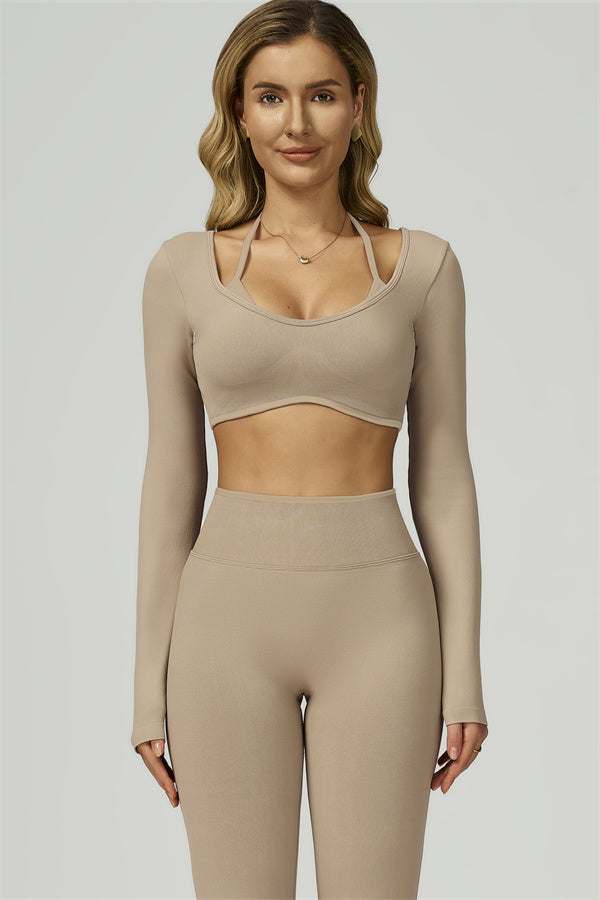 Bali Motion Long Sleeve Crop Top Leggings 2-Piece Set