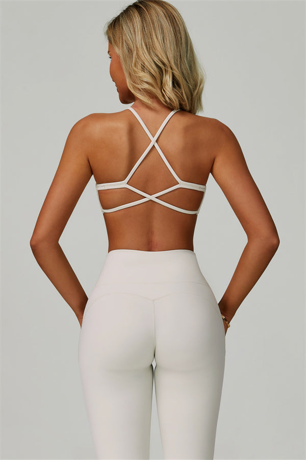 The Bold Cross Back Sports Bra Leggings 2-Piece Set — Pearl White