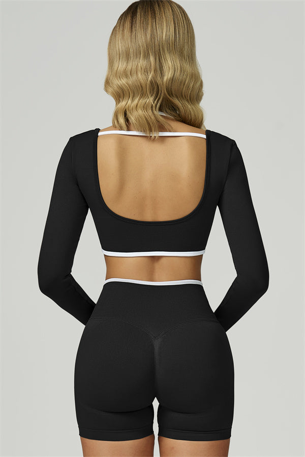 Bali Motion Trim Long Sleeve Crop Top Shorts 2-Piece Set