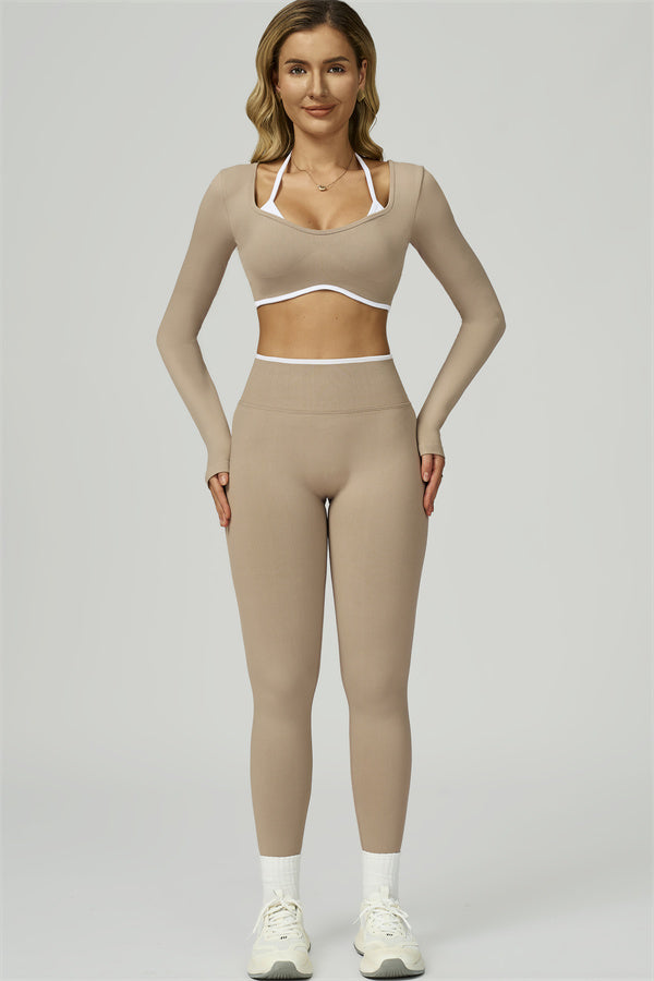 Bali Motion Trim Long Sleeve Crop Top Leggings 2-Piece Set