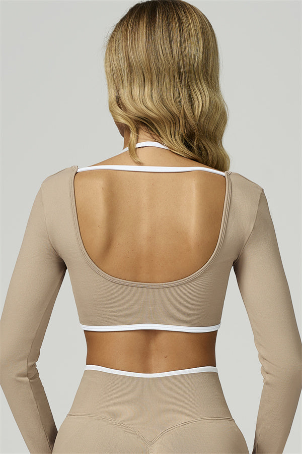 Bali Motion Trim Long Sleeve Crop Top Leggings 2-Piece Set