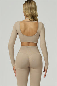 Bali Motion Long Sleeve Crop Top Leggings 2-Piece Set