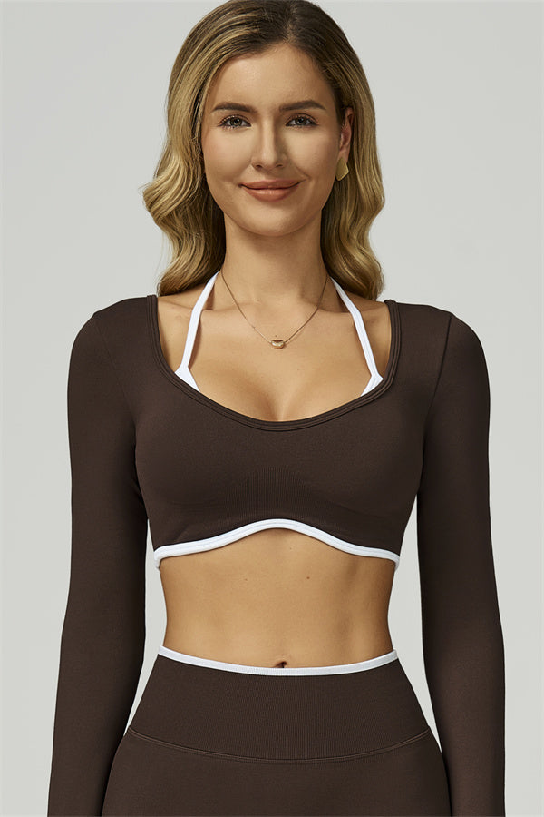 Bali Motion Trim Long Sleeve Crop Top Shorts 2-Piece Set