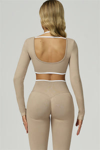 Bali Motion Trim Long Sleeve Crop Top Leggings 2-Piece Set