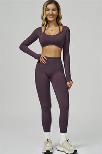 Bali Motion Long Sleeve Crop Top Leggings 2-Piece Set