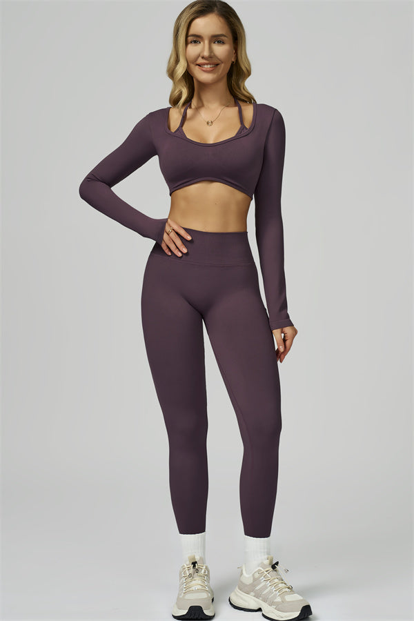 Bali Motion Long Sleeve Crop Top Leggings 2-Piece Set