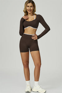 Bali Motion Trim Long Sleeve Crop Top Shorts 2-Piece Set