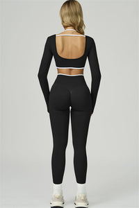 Bali Motion Trim Long Sleeve Crop Top Leggings 2-Piece Set