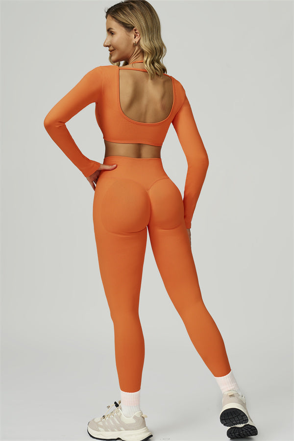 Bali Motion Long Sleeve Crop Top Leggings 2-Piece Set