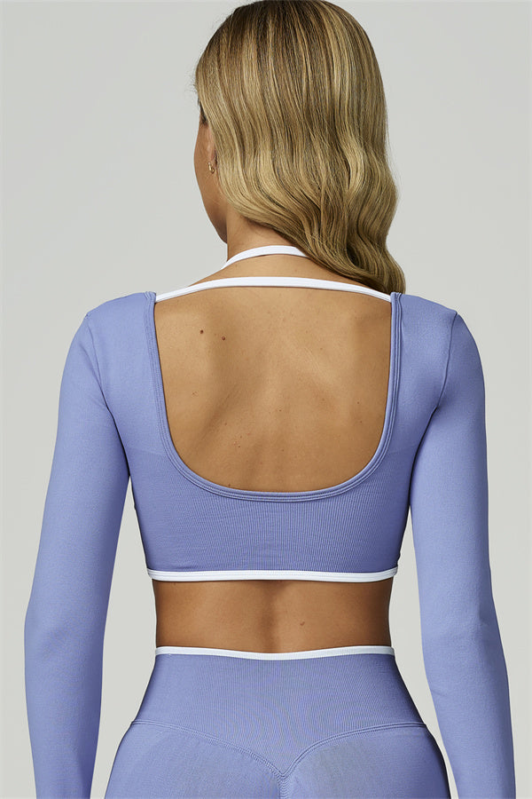 Bali Motion Trim Long Sleeve Crop Top Leggings 2-Piece Set