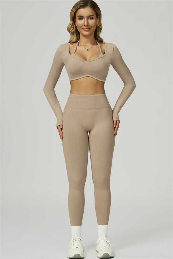 Bali Motion Long Sleeve Crop Top Leggings 2-Piece Set
