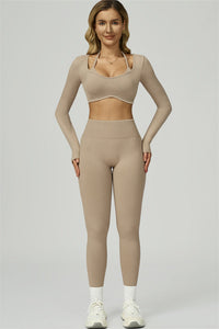 Bali Motion Long Sleeve Crop Top Leggings 2-Piece Set
