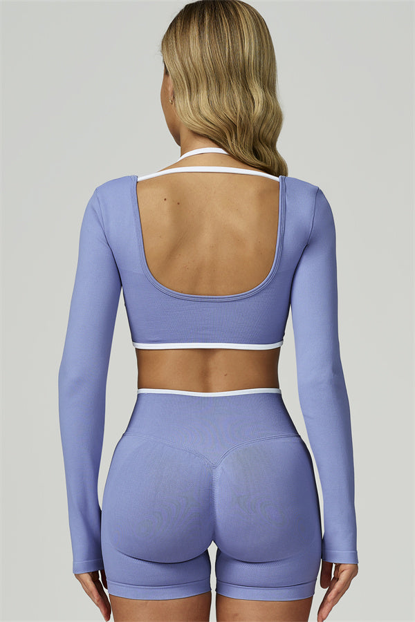 Bali Motion Trim Long Sleeve Crop Top Shorts 2-Piece Set