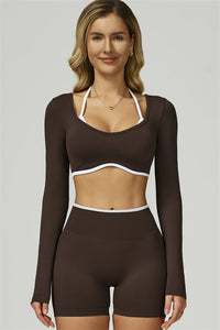 Bali Motion Trim Long Sleeve Crop Top Shorts 2-Piece Set