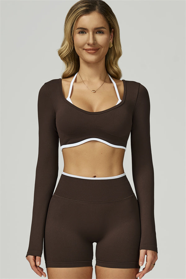 Bali Motion Trim Long Sleeve Crop Top Shorts 2-Piece Set