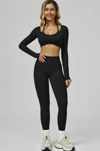 Bali Motion Long Sleeve Crop Top Leggings 2-Piece Set